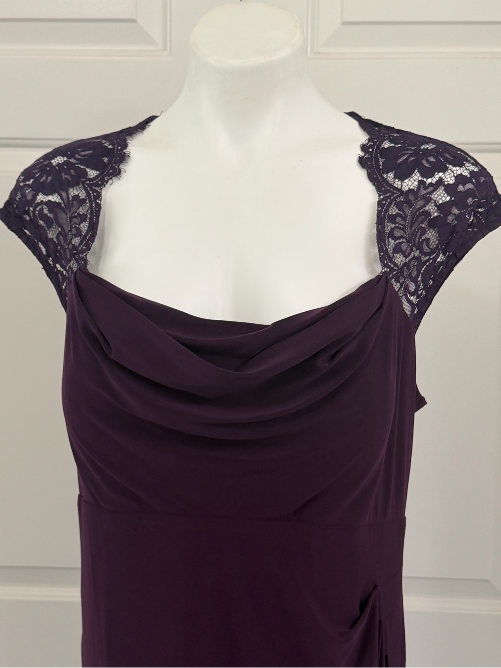 MSK Size 12 Deep Purple Lace Cap-Sleeve Maxi Dress